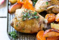 Maple Glazed Chicken Thighs with Roasted Sweet Potatoes and Apples