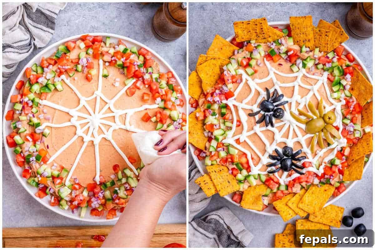 decorating the bean dip later and topping with veggies.