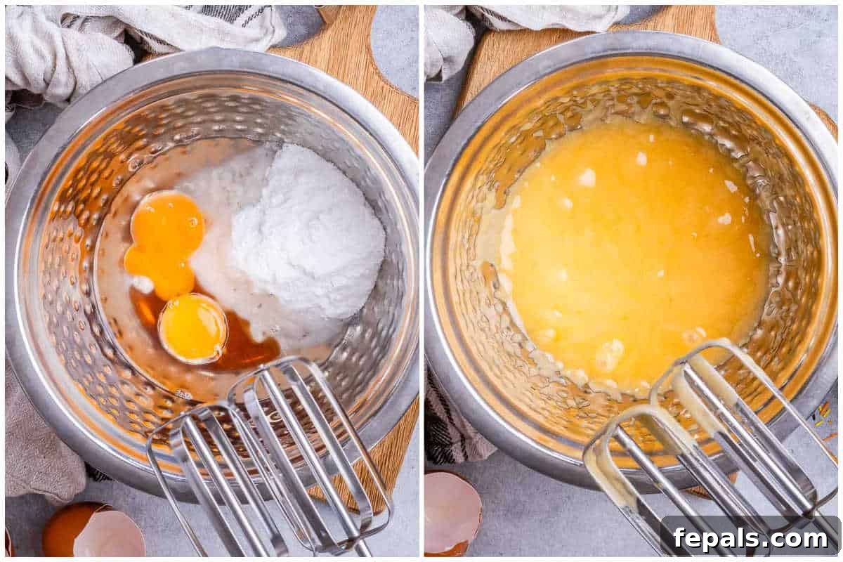 Spooktacularly Easy Halloween Cookies Kids Will Love 3 Mixing bowl with eggs, sugar, and oil, ready to be whisked for Halloween sugar cookies.