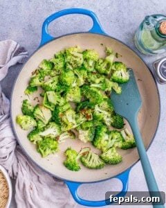 Broccoli cooking in a pan