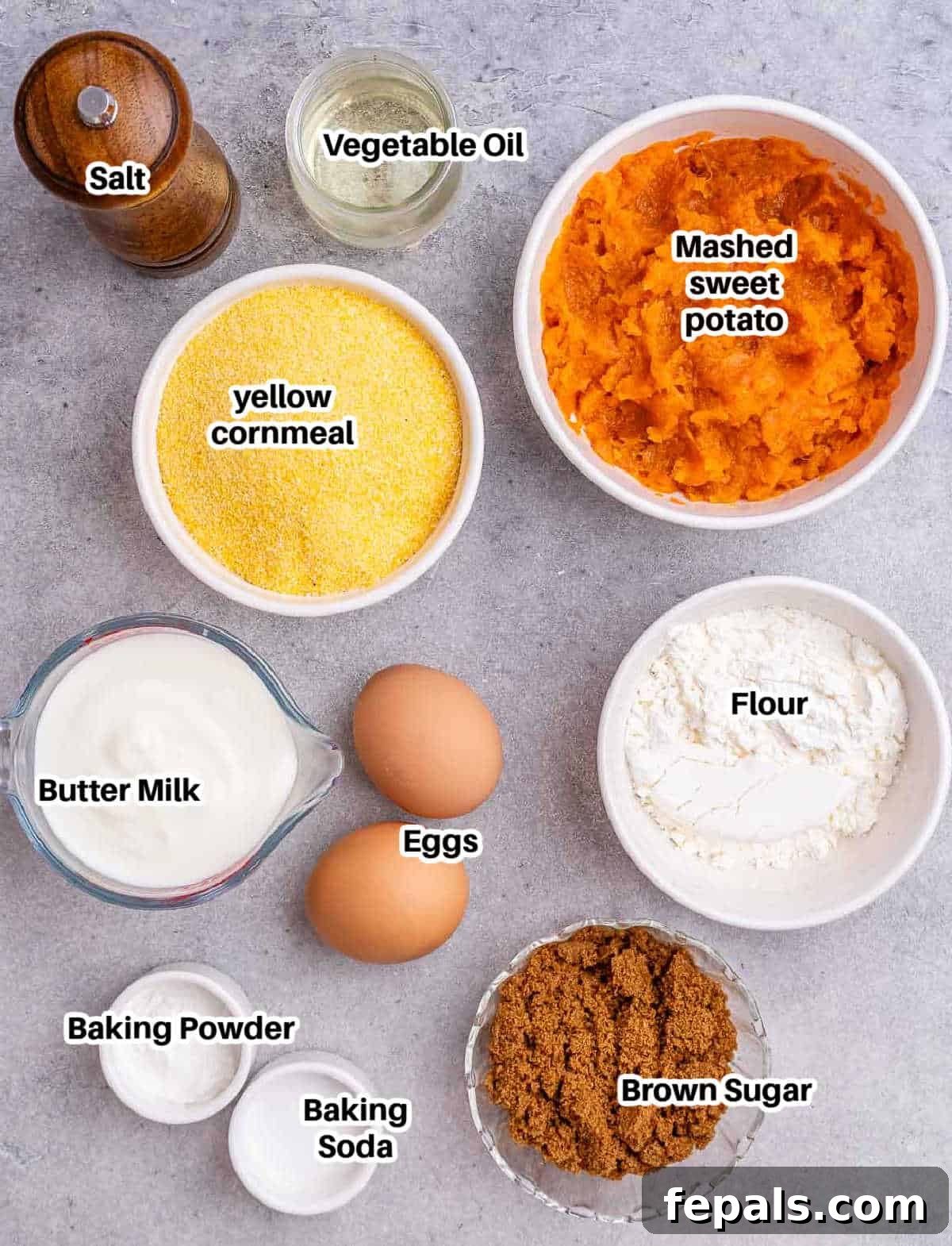 Golden Gluten Free Sweet Potato Cornbread 3 ingredients to make sweet potato cornbread.