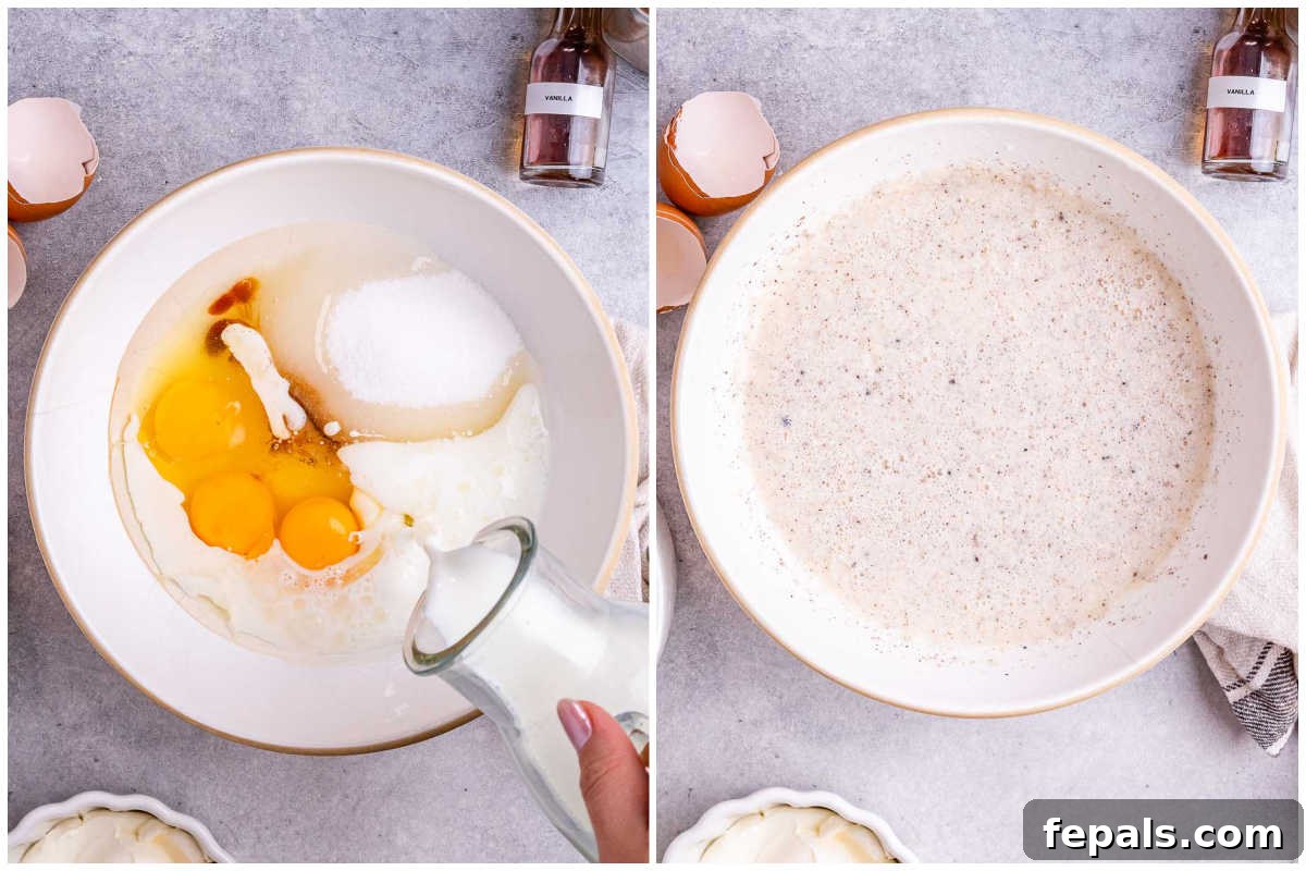 Cinnamon Swirl Dream Cake 4 A visual guide showing the initial mixing of wet ingredients: eggs, sugar, and oil, in a large bowl, demonstrating the smooth consistency.