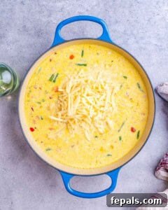 Vibrant Veggie Mac 12 Adding cheddar cheese to the sauce