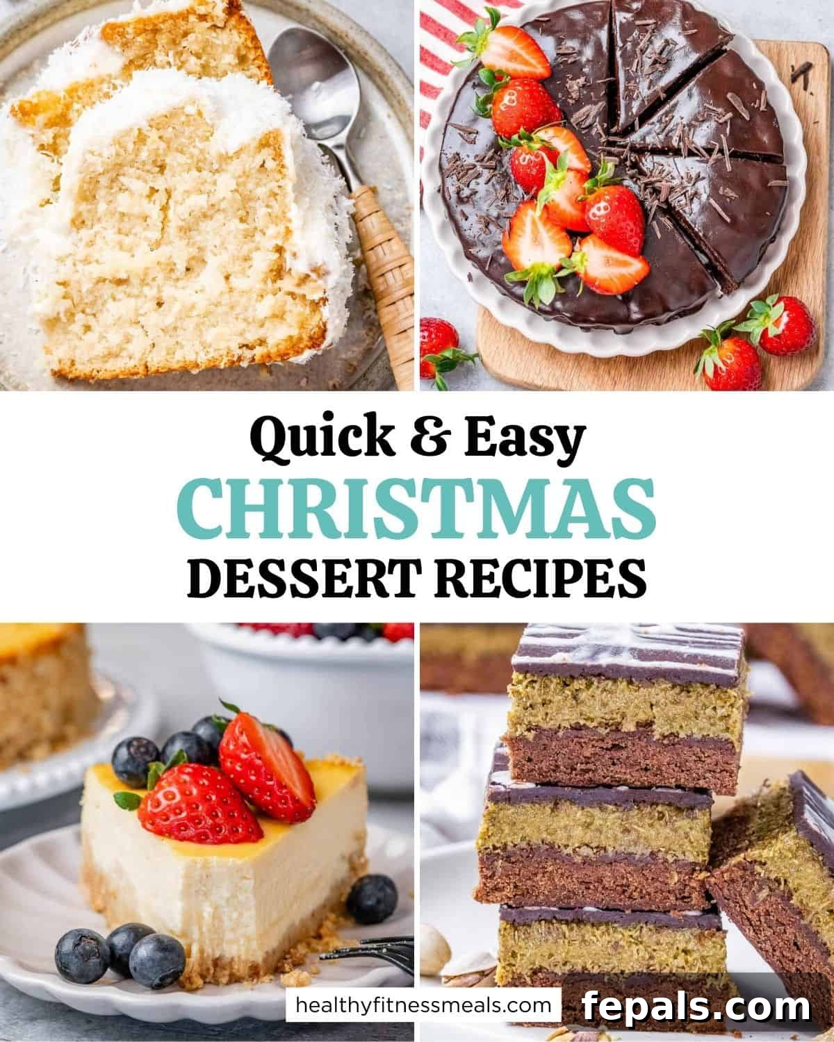 A collage of various delicious Christmas desserts, showcasing their festive appeal and variety.
