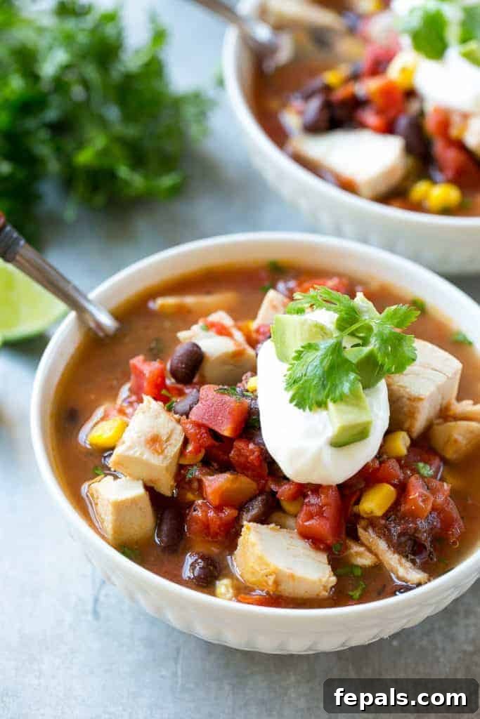 side shot of a white bowl of soup that has a spoon in it on the top left