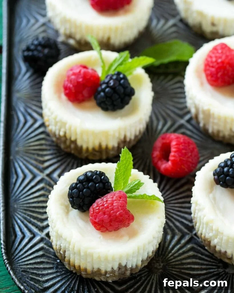 cheesecake bites topped with berries on a metal sheet pan