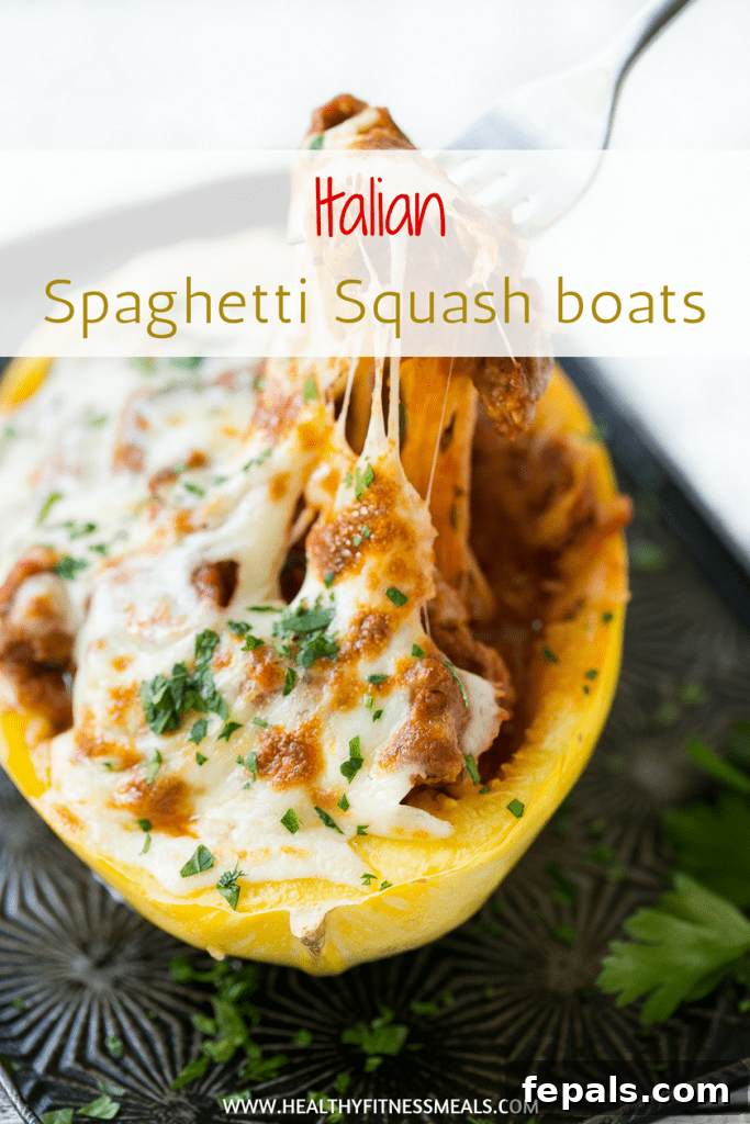 Pinterest graphic of  Spaghetti Squash Boats