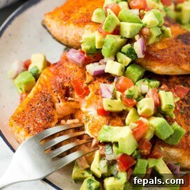 Crispy Pan Seared Salmon with Avocado Salsa