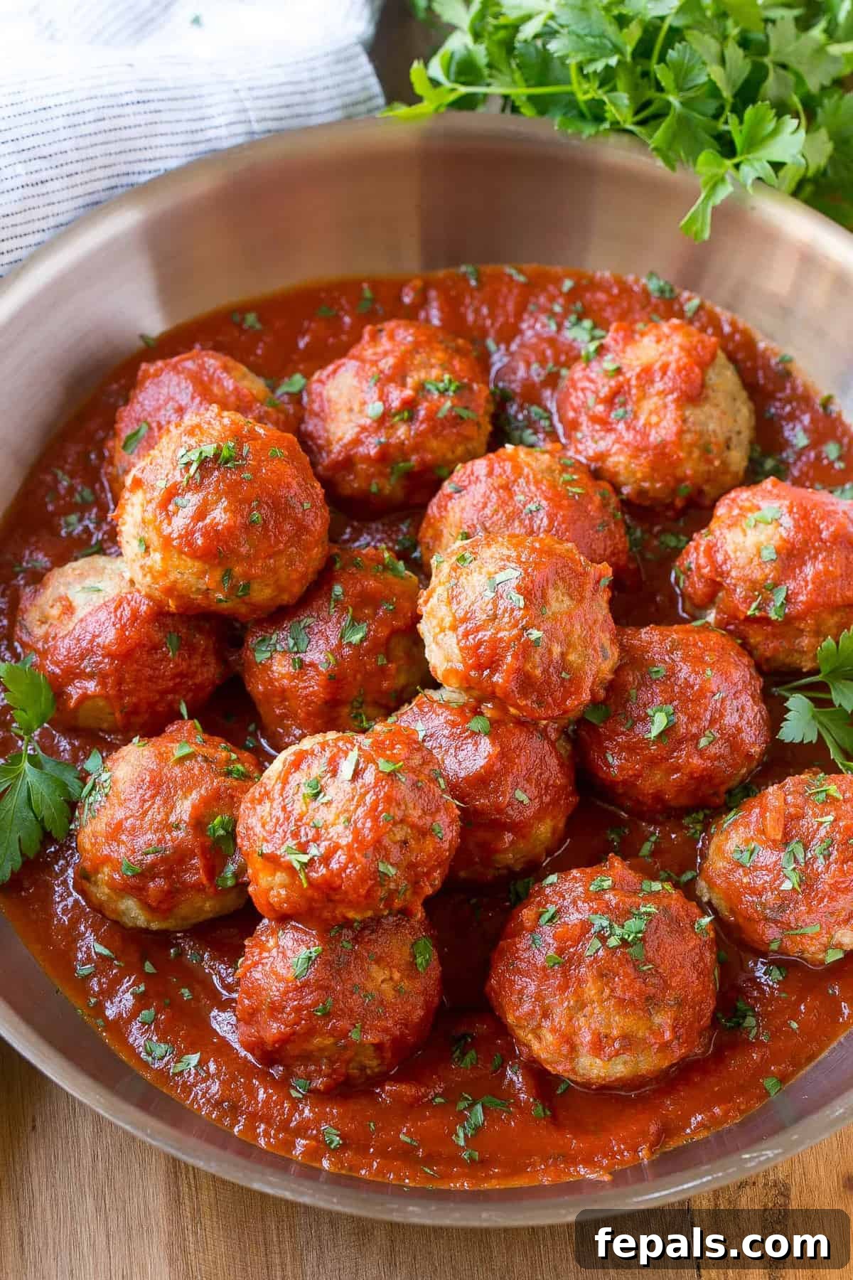 Flavorful Italian Turkey Meatballs served with sauce