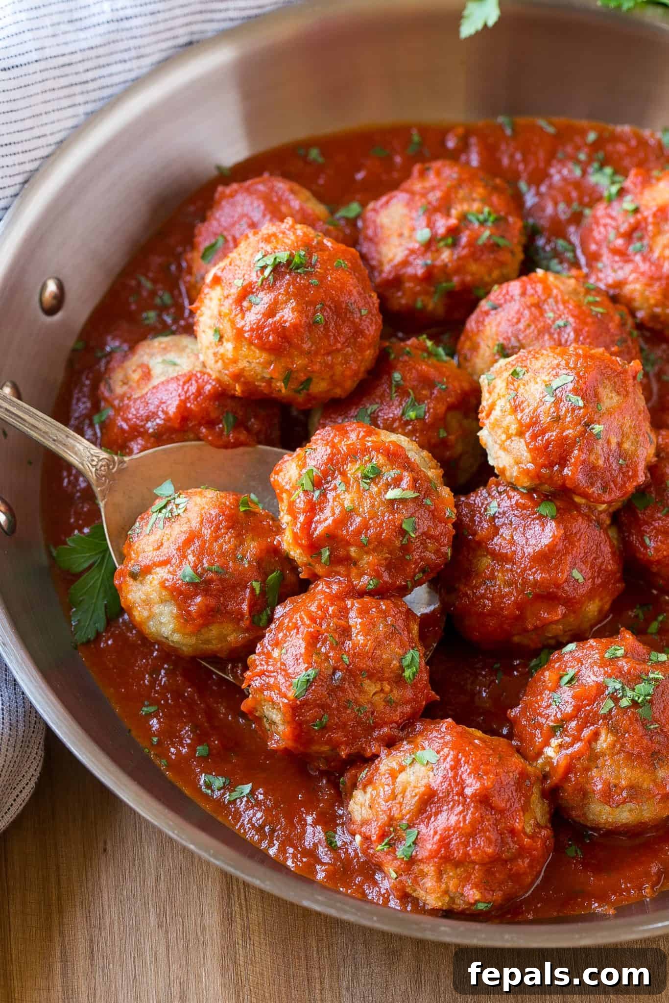 Plated Italian Turkey Meatballs with fresh parsley