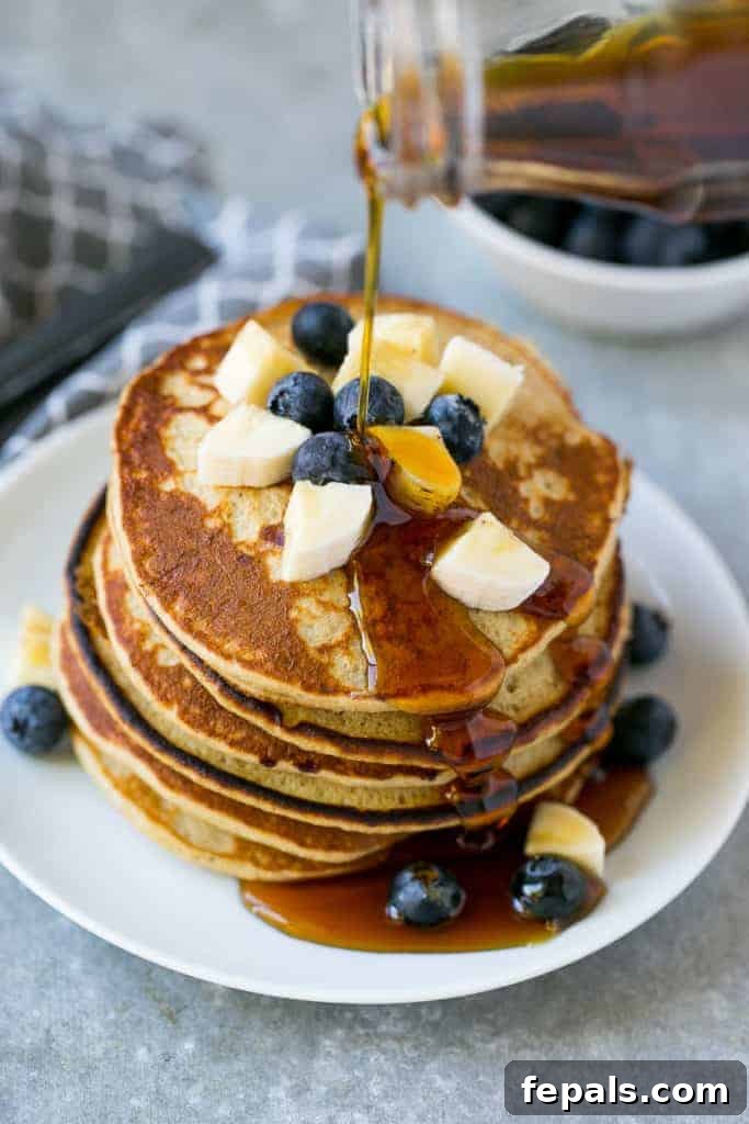Sunrise Blueberry Banana Stacks 2 healthy blueberry banana pancakes