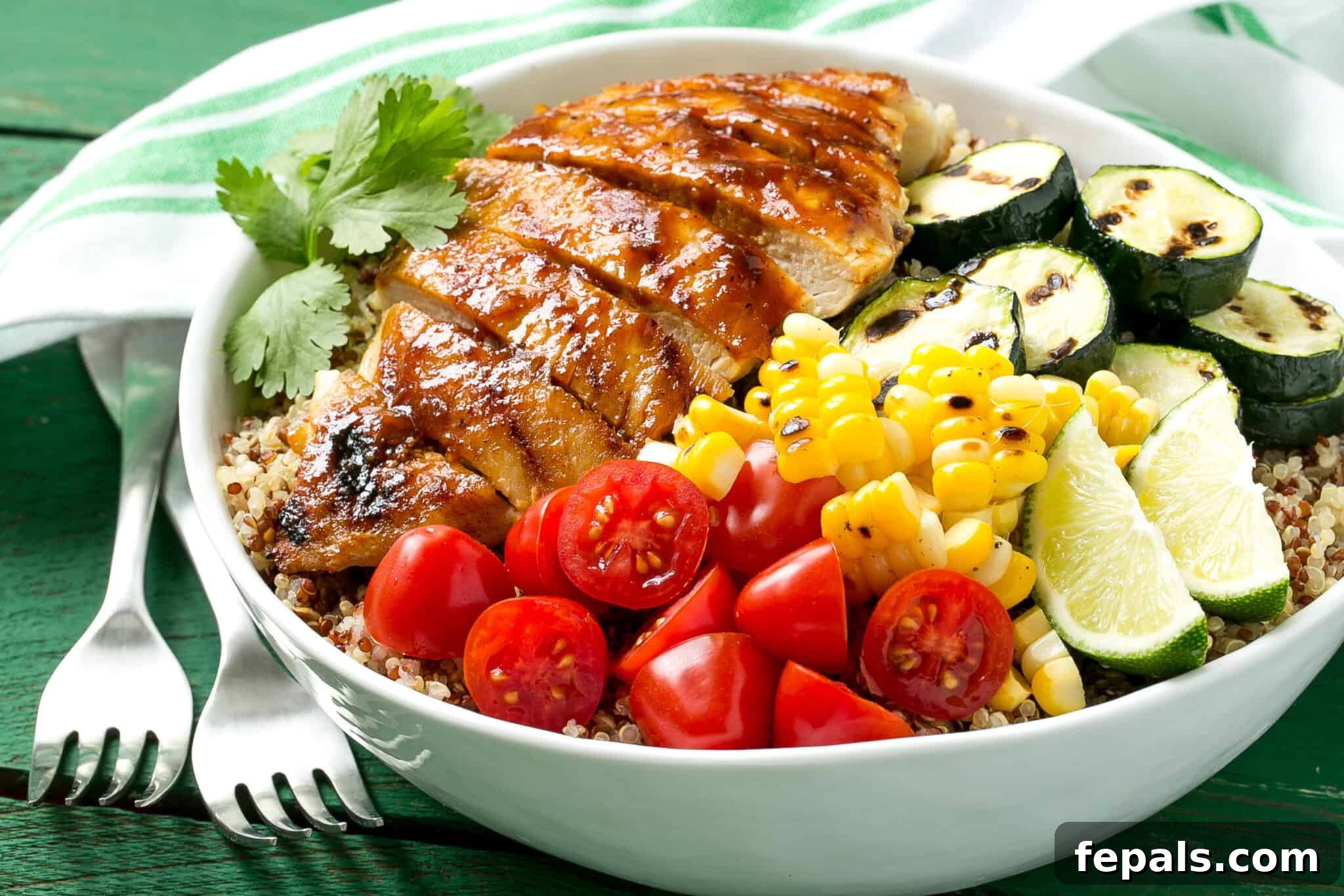 Easy Grilled BBQ Chicken Quinoa Bowl 2 chicken quinoa
