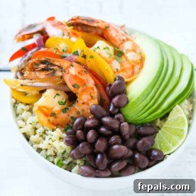 Shrimp Fajita Bowls with fresh ingredients and vibrant colors.
