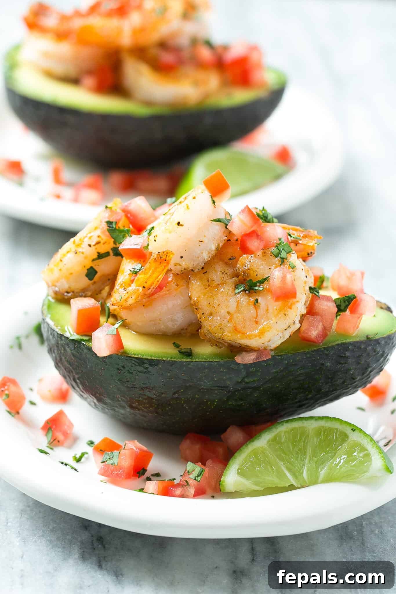 Zesty Shrimp Avocado Boats 8 Stuffed avocado with shrimp garnish and extra toppings