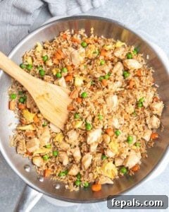 Fried rice on a skillet.