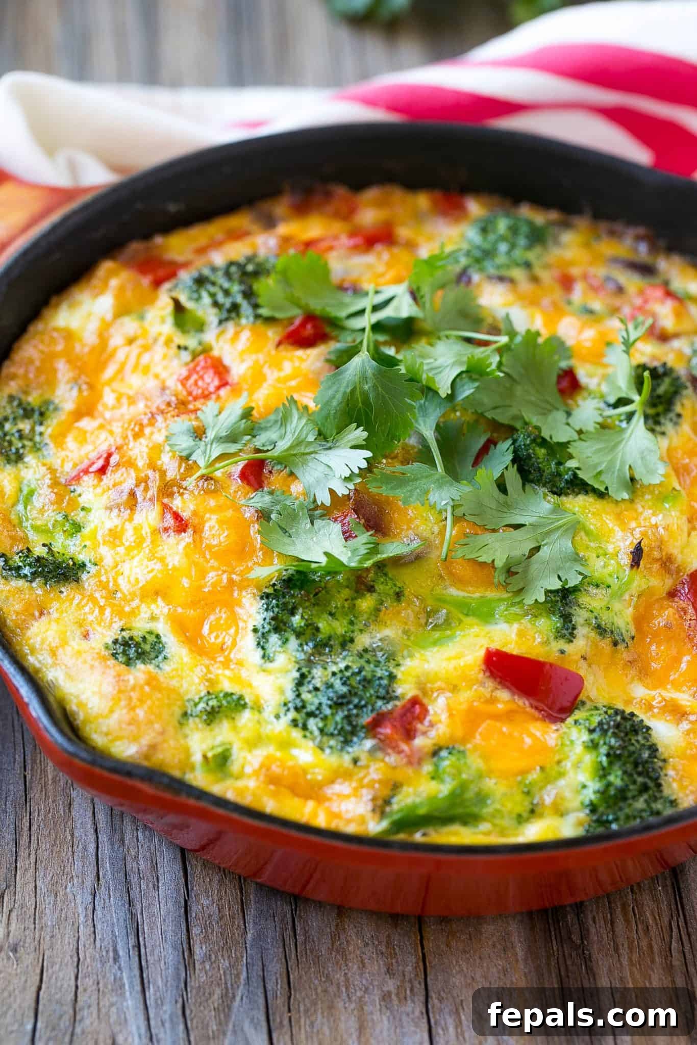 high protein veggie frittata baked vegetable frittata skillet with cheese garnished with cilantro