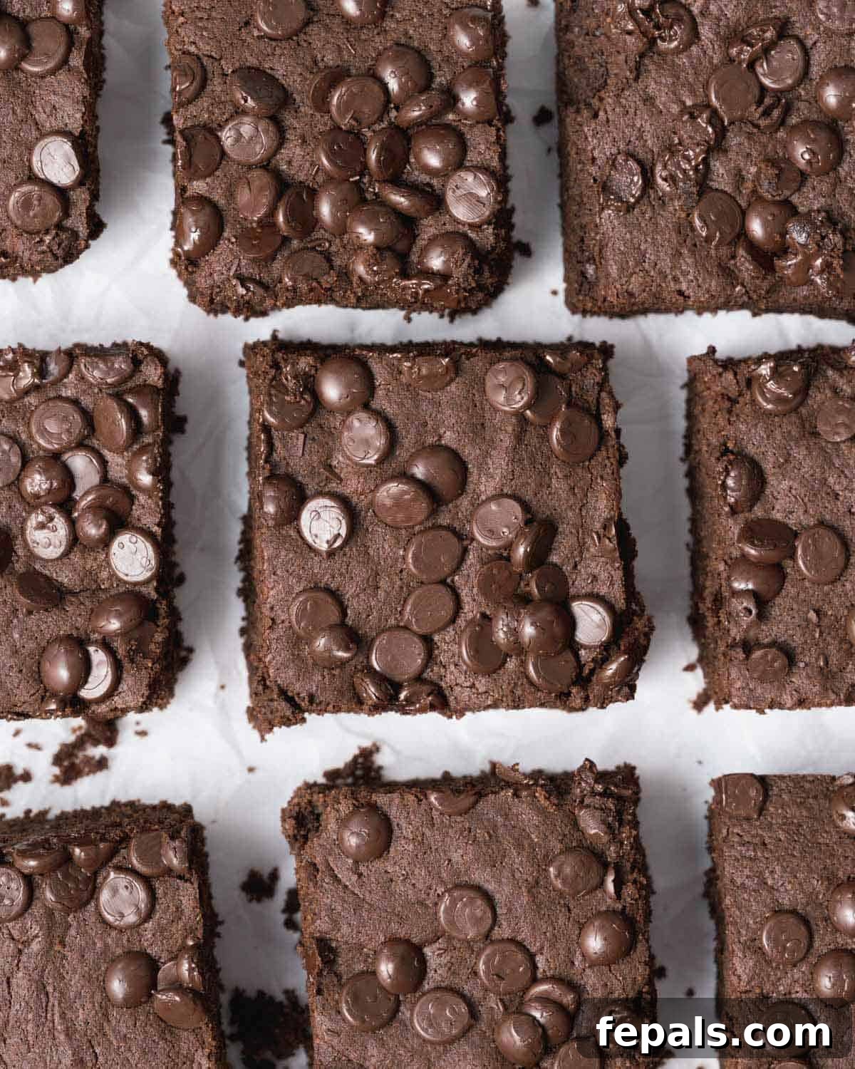 Delicious protein brownie squares arranged on a rustic surface, showcasing their rich, dark chocolate color and moist texture.