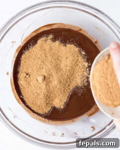 Coconut sugar added to the melted chocolate and oil mixture.