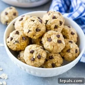 No-Bake Protein Energy Bites in a white round bowl