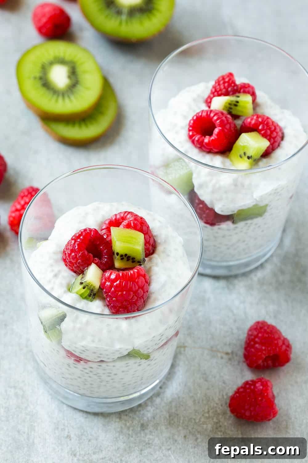 Healthy Coconut Chia Pudding Recipe Delicious Coconut Chia Pudding with kiwi and berries served in a glass dish