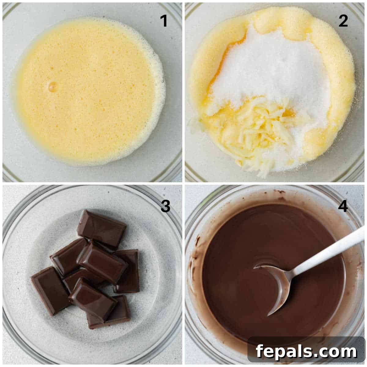 Velvety Chocolate Zucchini Indulgence 4 chocolate cake collage steps 1-4.