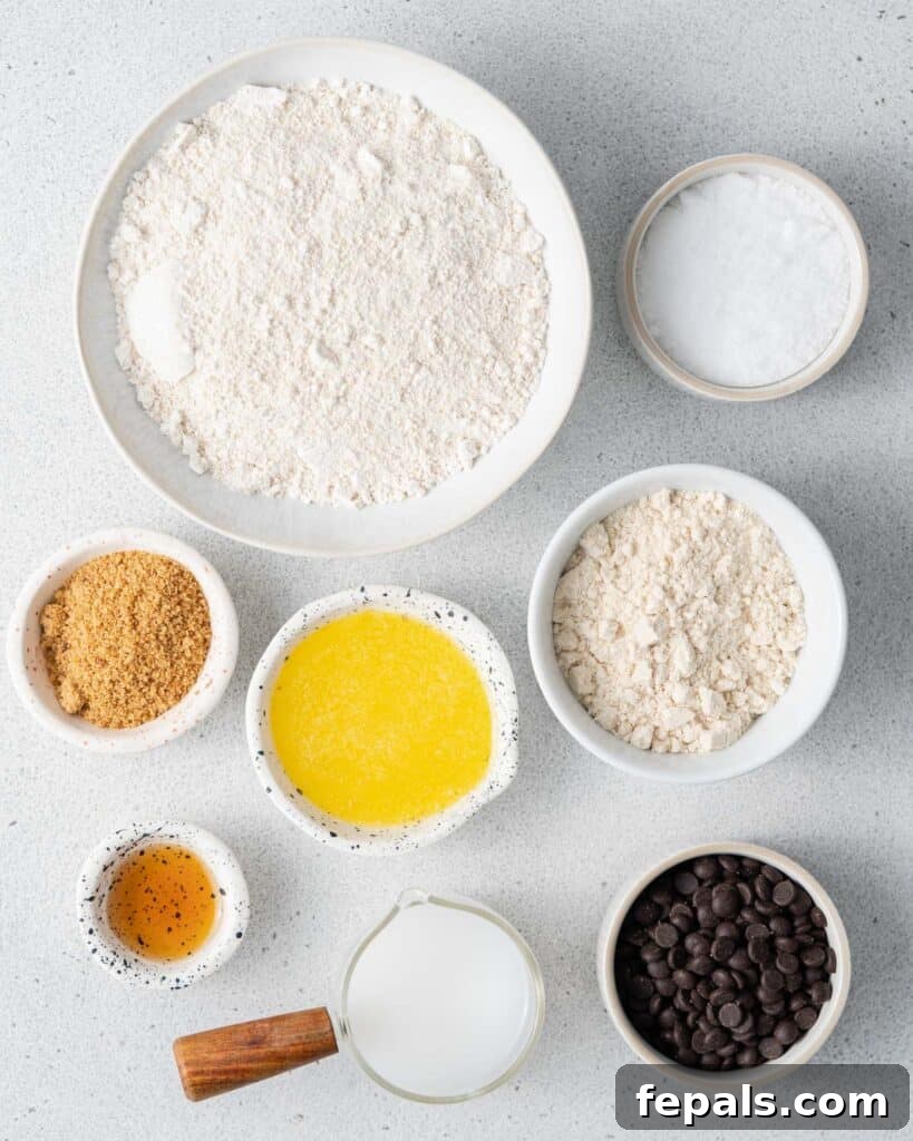 Wholesome Ready-to-Eat Cookie Dough 4 ingredients laid out to make edible cookie dough