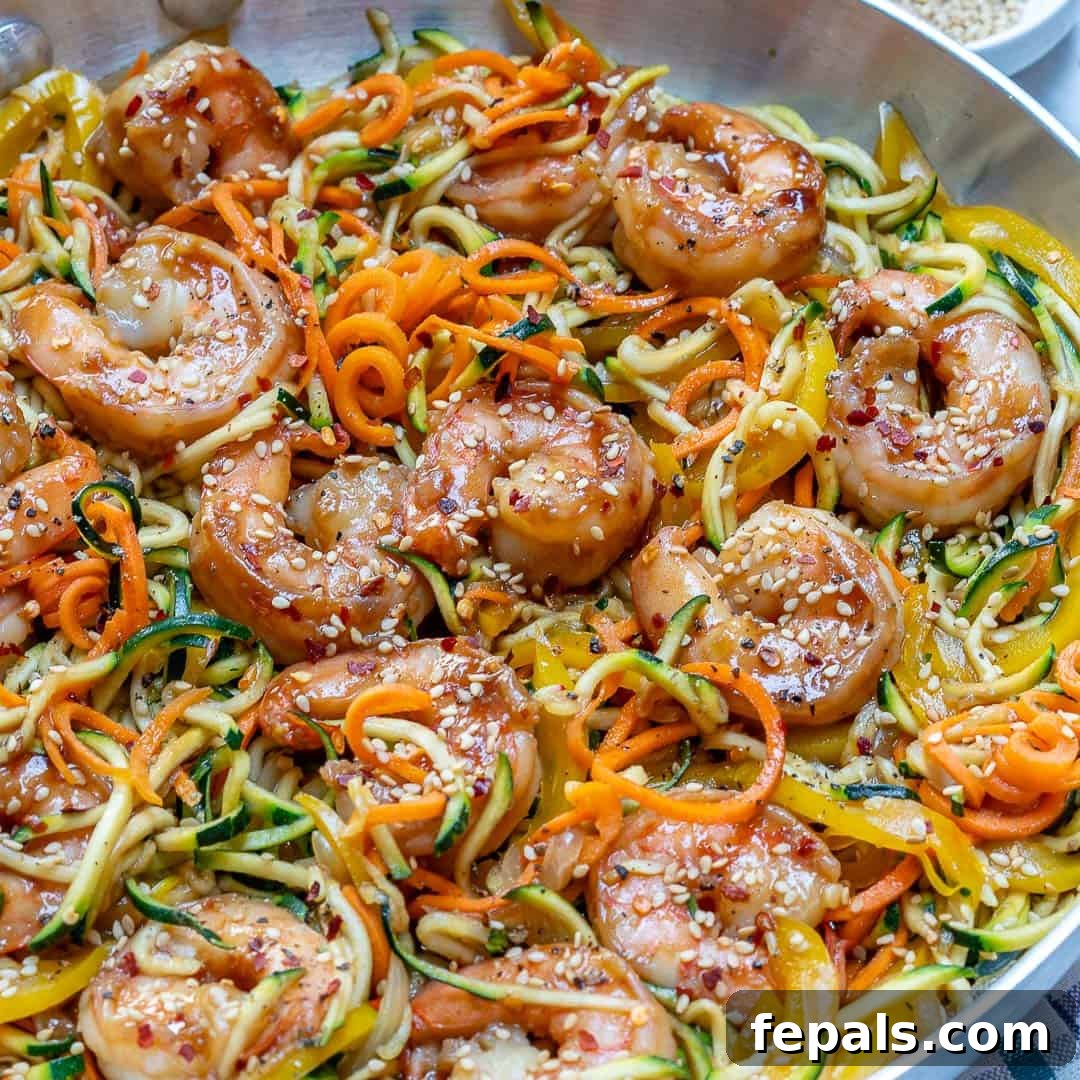 Vibrant Asian Shrimp Zoodle Stir-fry 6 Another view of the delicious Asian shrimp veggie noodle stir-fry