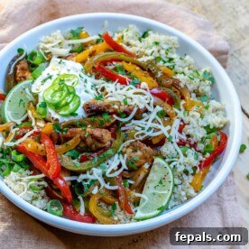 Nutritious chicken Mexican bowl, highlighting the healthy aspects of the meal.