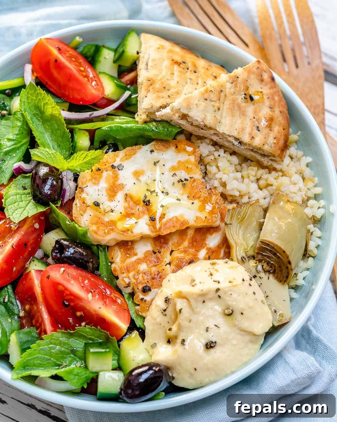 Greek Meze Feast Bowl 6 Assortment of Greek dishes including a Meze bowl