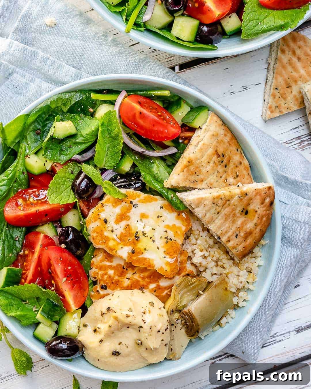 Greek Meze Feast Bowl 7 Close-up of an easy Greek salad recipe