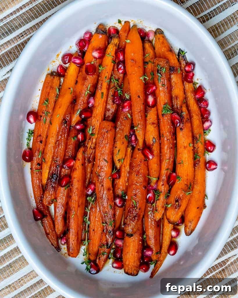 top view of Maple Roasted Carrots in a white dish