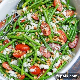 Top view of Green beans and cherry tomato salad