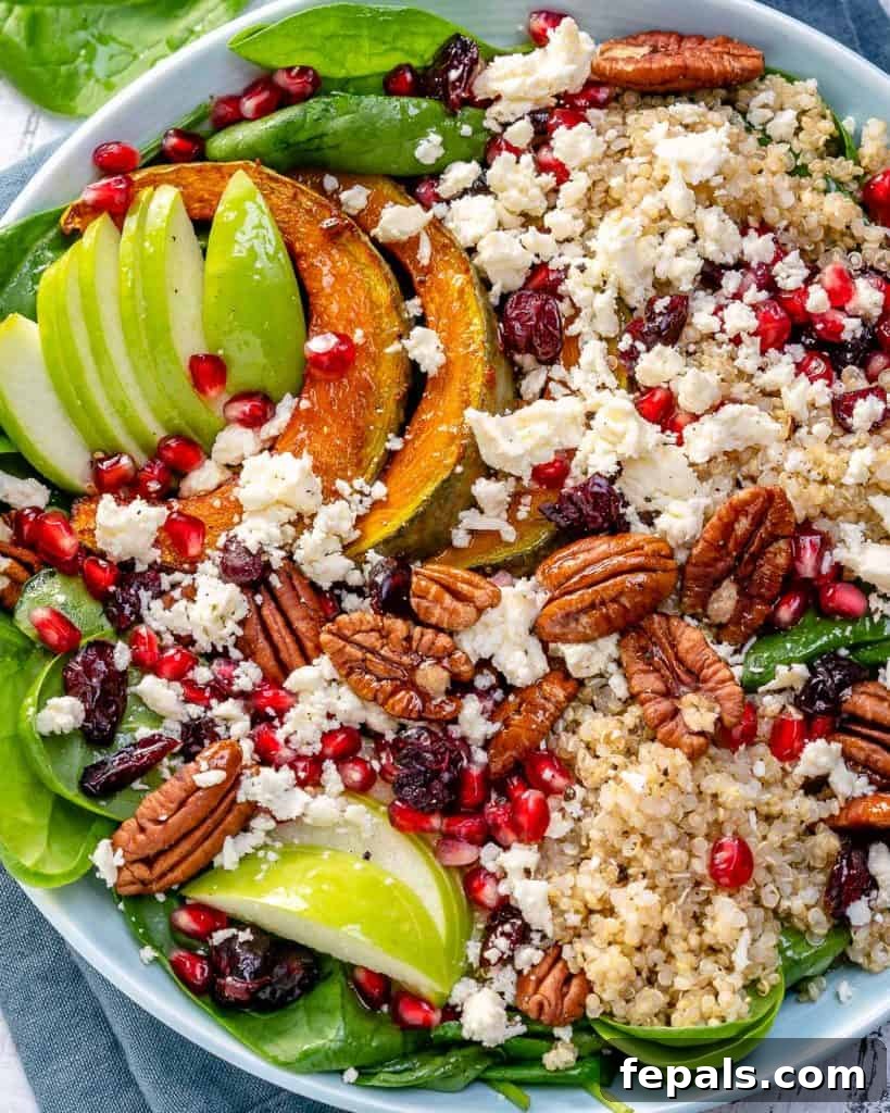 close up top view of a vibrant quinoa salad in a bowl, ready to be served