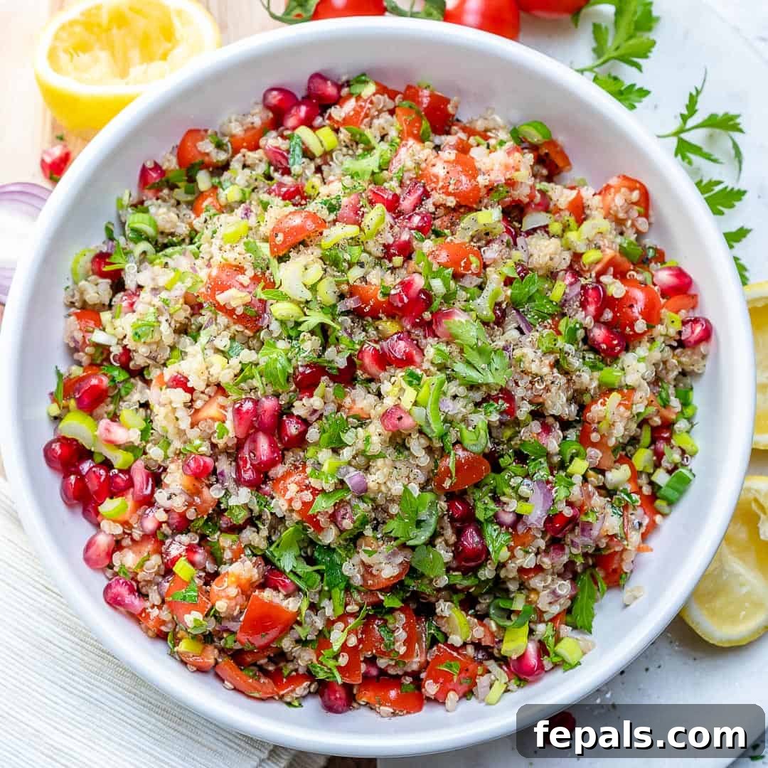 Vibrant Quinoa Tabbouleh Salad 9 A close-up of a beautifully composed bowl of the best Quinoa Tabbouleh Salad recipe