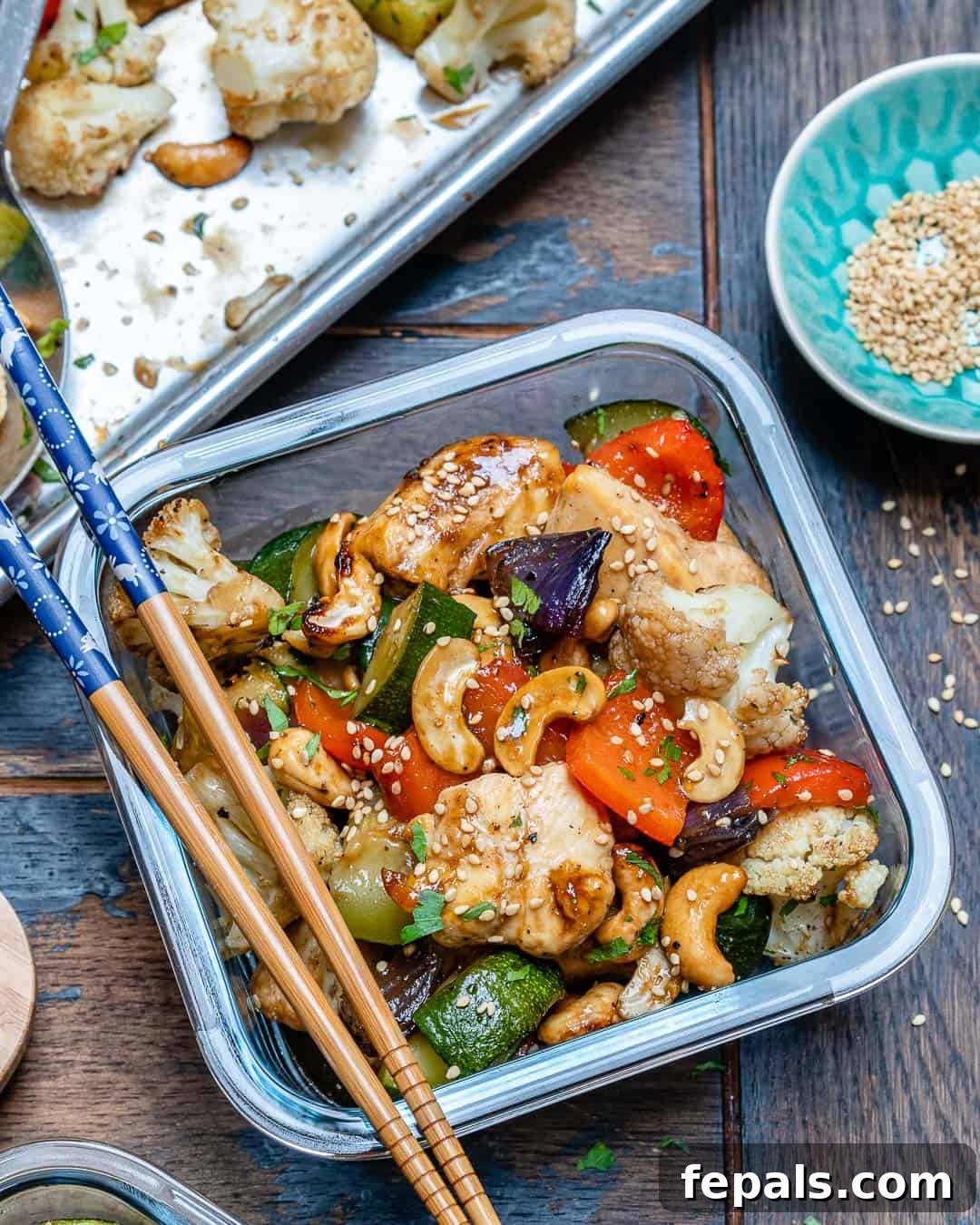 Close-up of baked chicken with cashews