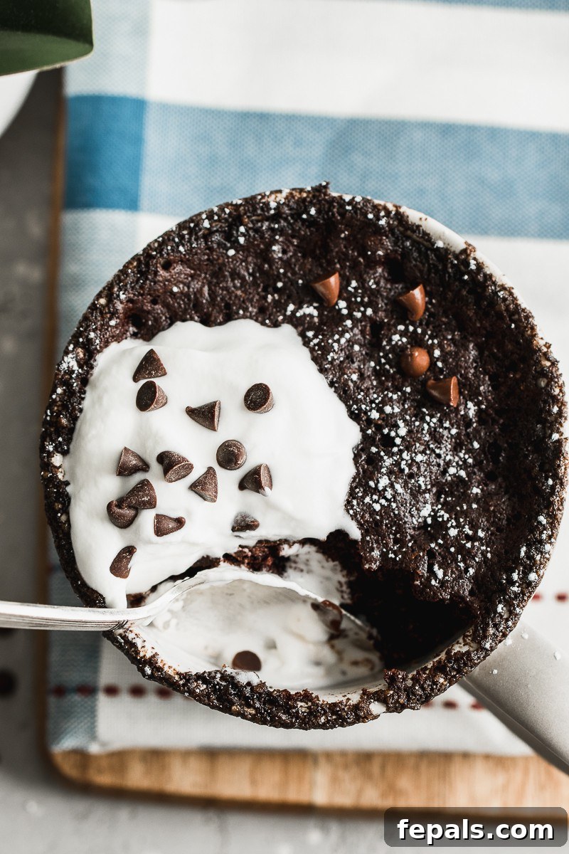 Step-by-step instructions on making an easy chocolate mug cake at home.