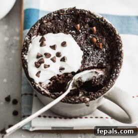 Paleo chocolate mug cake finished and ready to serve.