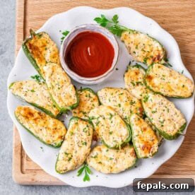 Jalapeno popper on a plate with a side of ketchup.