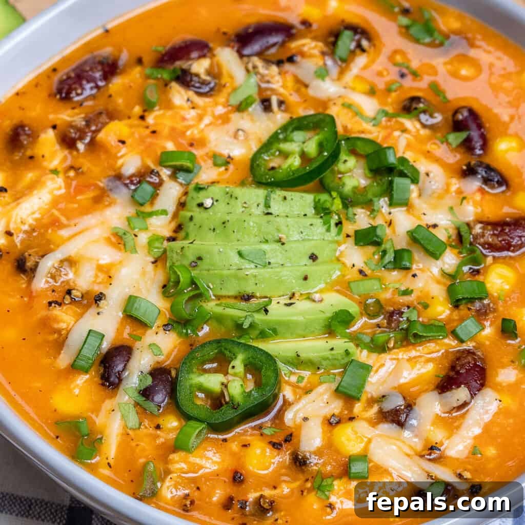 Southwest Creamy Chicken Enchilada Soup 3 side view of chicken enchilada soup in a round bowl