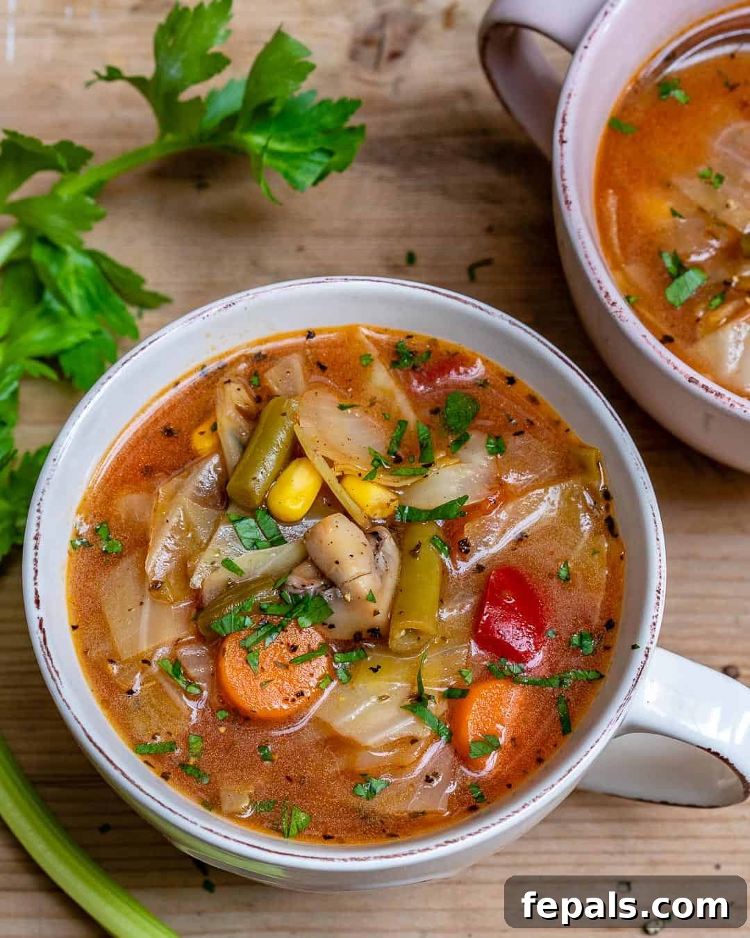 Vibrant Vegan Cabbage Cleanse 5 easy vegan cabbage soup recipe in a serving bowl