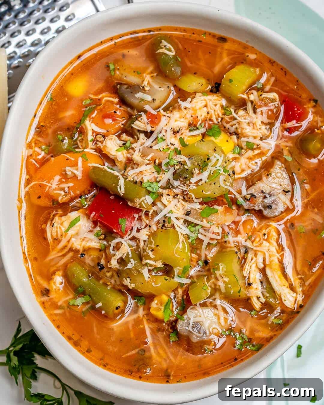 Rustic Italian Chicken Vegetable Soup 2 Hearty Italian Chicken and Vegetable Soup in a serving bowl