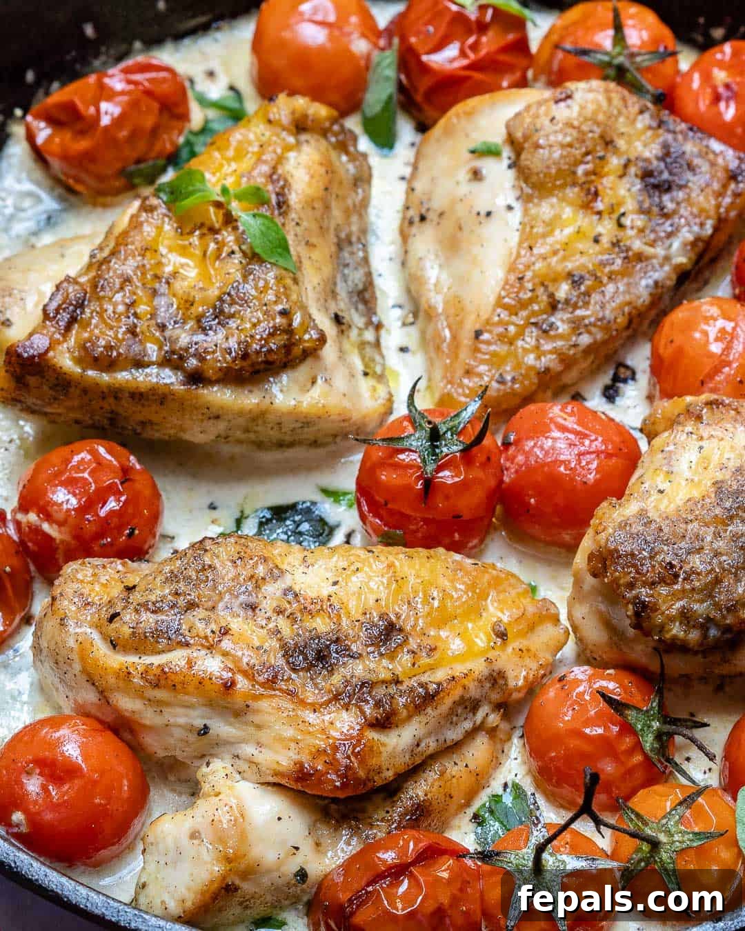 Golden Skillet Creamy Garlic Chicken 4 Chicken skillet recipe, creamy garlic chicken with cherry tomatoes