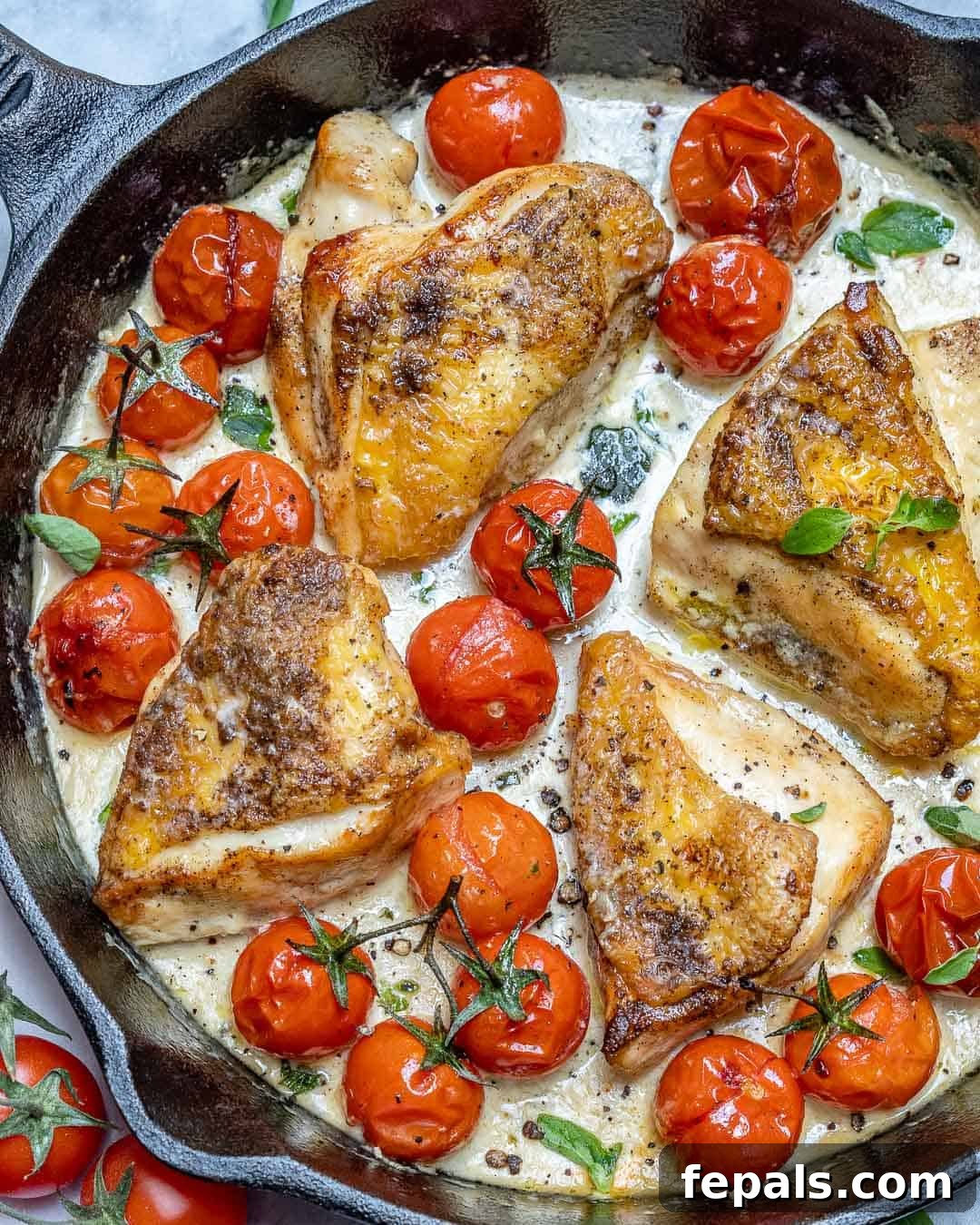 Golden Skillet Creamy Garlic Chicken 6 Healthy creamy garlic chicken recipe with cherry tomatoes