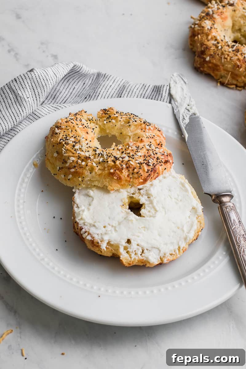 Perfect Keto Bagels 5 Sliced healthy bagel recipe, served with fresh ingredients.