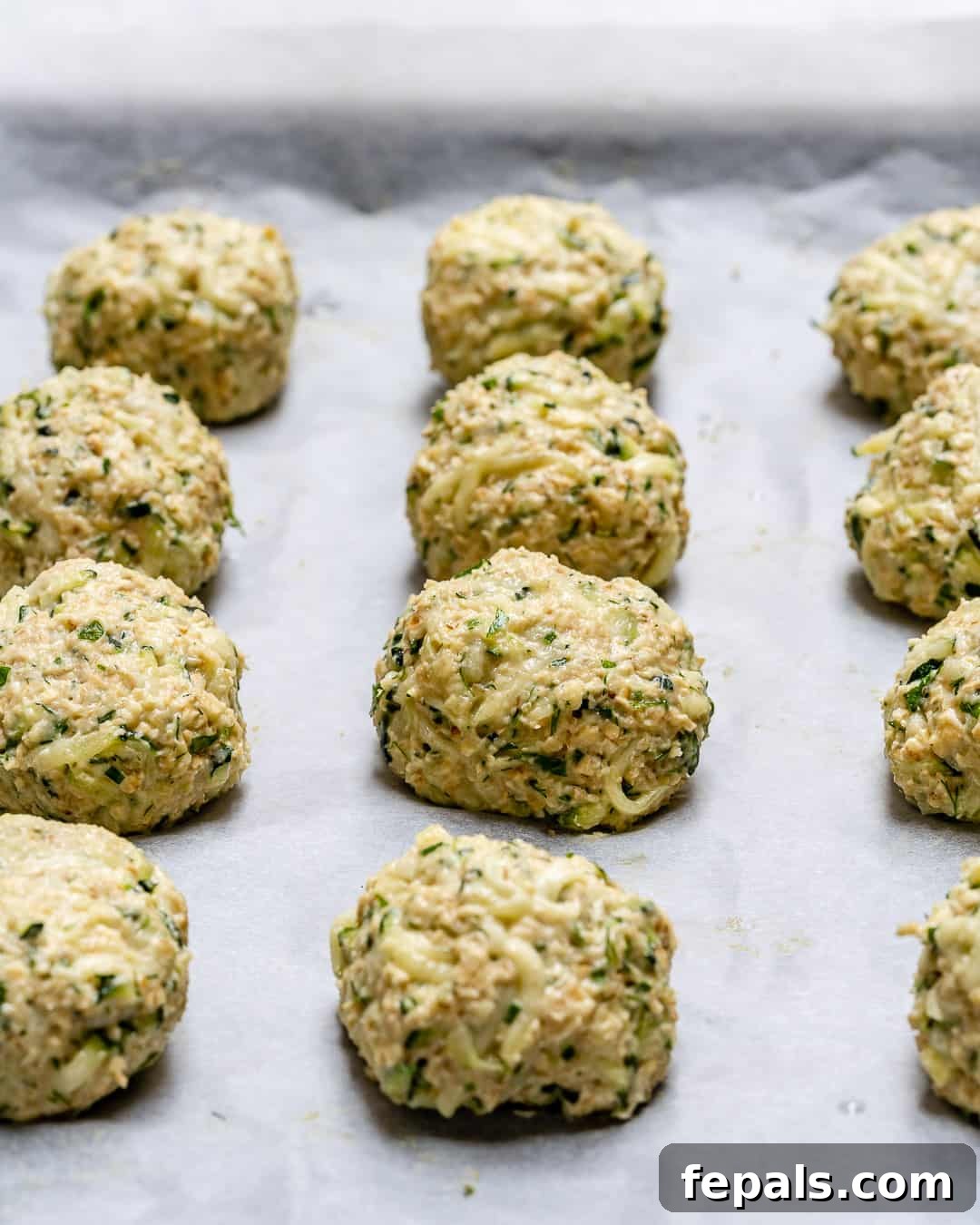 Savory Baked Garlic Herb Zucchini Fritters 4 baked zucchini fritters on a baking sheet