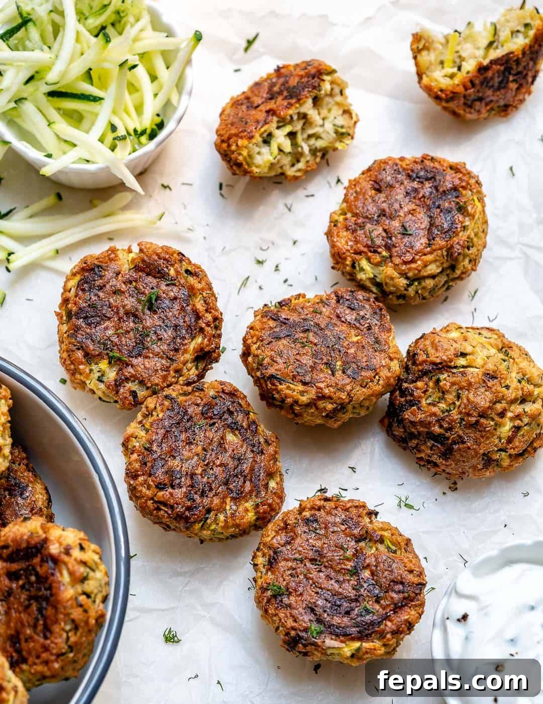 Savory Baked Garlic Herb Zucchini Fritters 5 delicious vegetarian zucchini fritters served on a plate