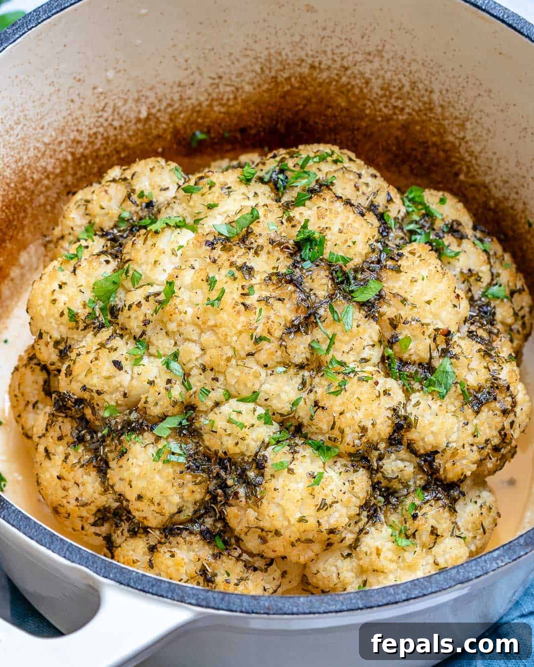 Close-up of garlic roasted cauliflower, perfect for any diet