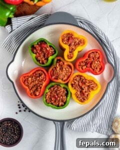 bell peppers stuffed with beef and rice stuffing.