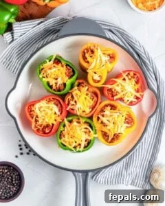 Shredded cheese was added over the bell pepper stuffing.