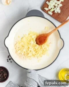 Sauteed onion in a pan.